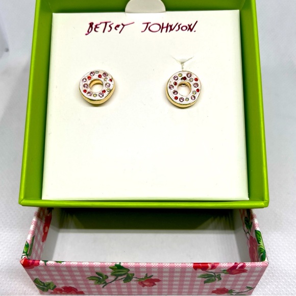 Betsey Johnson Jewelry - NIB Betsey Johnson Frosted Donut Earrings Pierced Goldtone